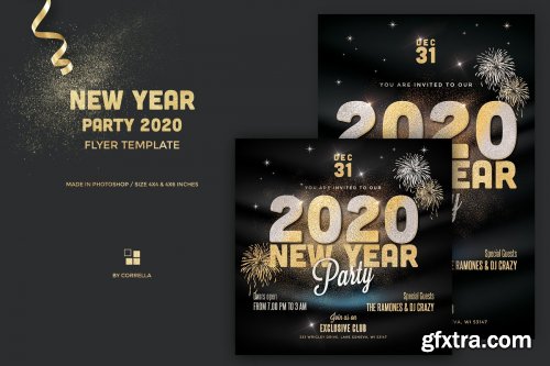 CreativeMarket - New Year Party Flyer Gold 4385454