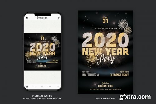 CreativeMarket - New Year Party Flyer Gold 4385454