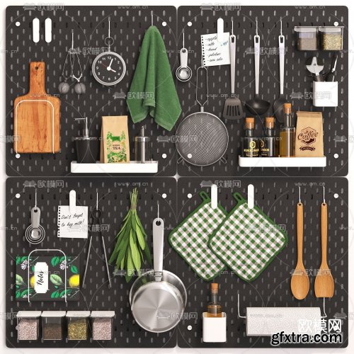 Modern kitchen utensils supplies combination 3d model