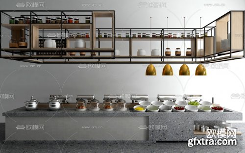 Industrial wind buffet table spice rack 3d model