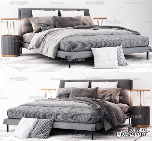 Modern minimalist double bed 3d model