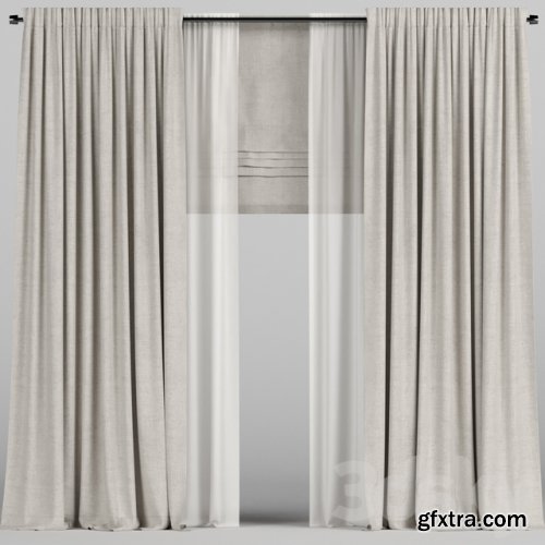 Beige curtains with tulle and roman blinds