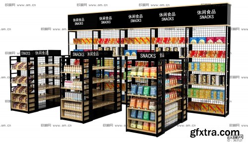 3D model of modern casual snack supermarket shelf combination