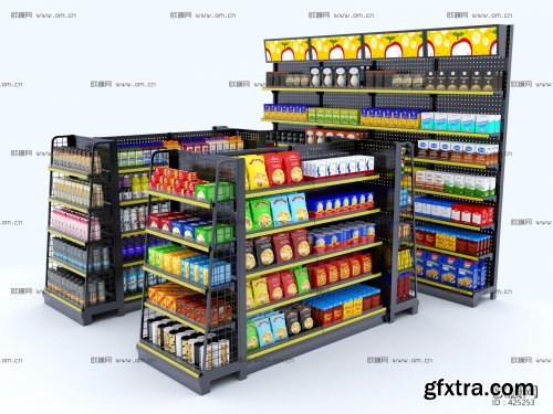 Modern convenience store shelves 3d model