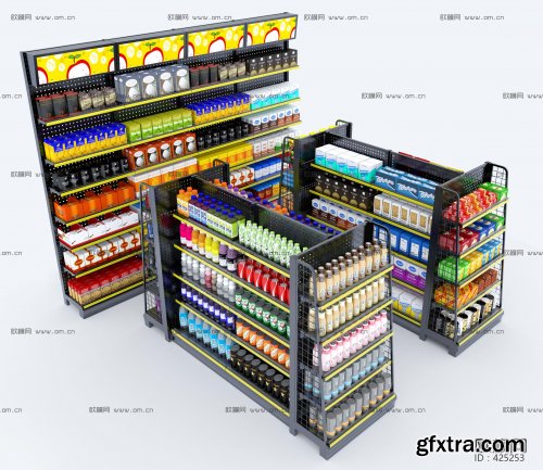 Modern convenience store shelves 3d model