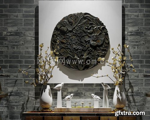 Side view cabinet decoration sculpture combination 3D model