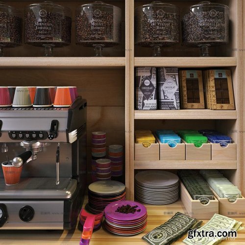 Modern goods shelf coffee machine tableware food combination 3D model