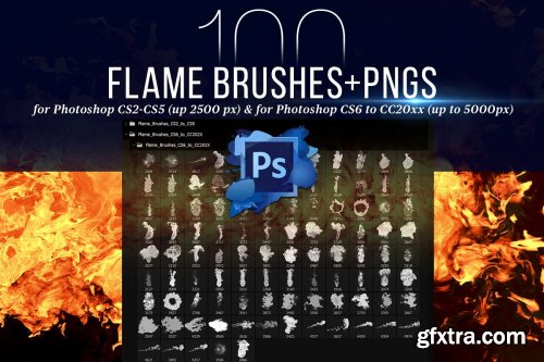 CreativeMarket - 100 Photoshop Flame Brushes + PNGs 4420561