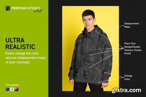 CreativeMarket - Men's Hoodie Mock-Up Set 4276992