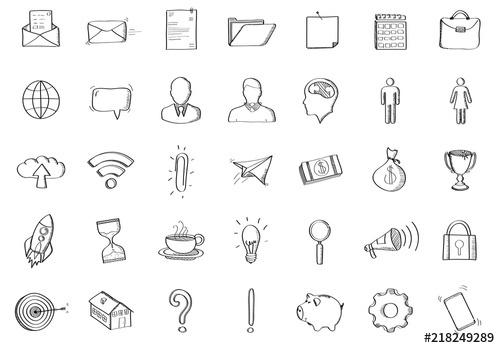 Hand-Drawn Icons and Business Graphs Set - 218249289 - 218249289