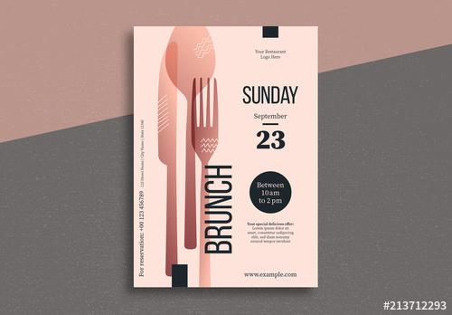 Brunch Flyer Layout with Silverware Illustrations - 213712293 - 213712293