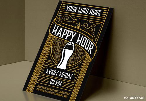 Vintage Happy Hour Flyer Layout - 214633740 - 214633740