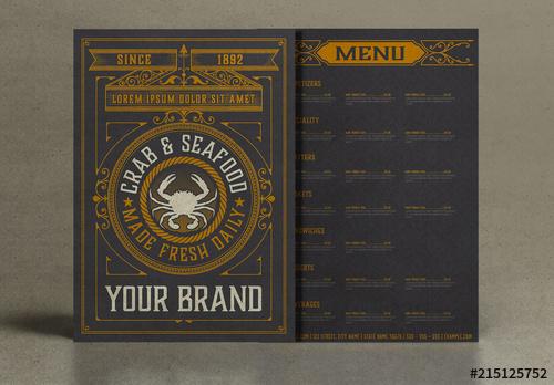 Vintage Restaurant Menu Layout with Gold Ornaments - 215125752 - 215125752