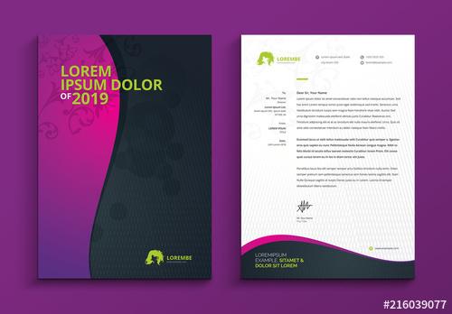 Letterhead Layout with Pink to Purple Gradient Wave Element - 216039077 - 216039077