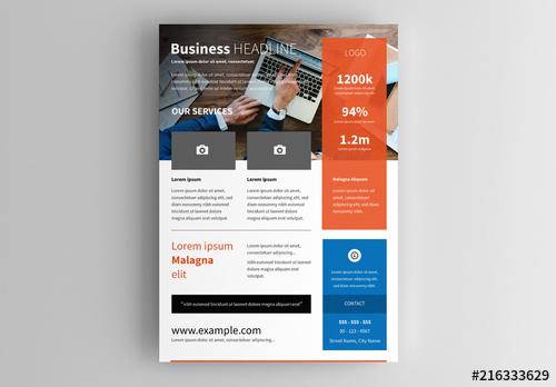 Business Flyer Layout with Orange and Blue Accents - 216333629 - 216333629