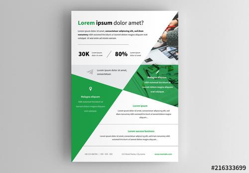 Business Flyer Layout with Green Triangular Accents - 216333699 - 216333699