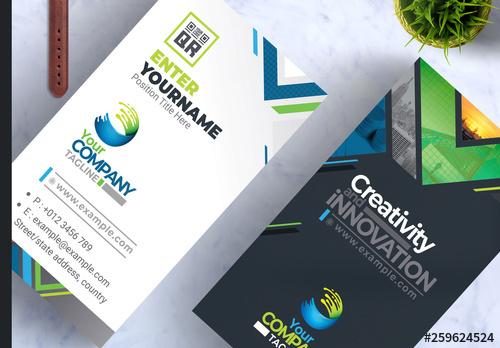 Business Card Layout with Colorful Geometric Accents - 259624524 - 259624524