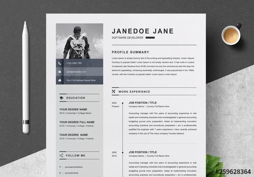 Black and White Resume and Cover Letter Layout with Sidebar - 259628364 - 259628364