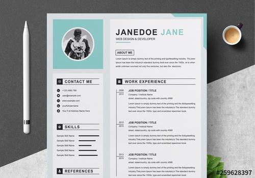 Resume and Cover Letter Layout with Gray and Sky Blue Accents - 259628397 - 259628397