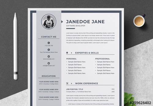 Resume and Cover Letter Layout with Gray Sidebar - 259628402 - 259628402