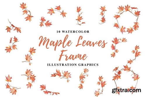 10 Watercolor Maple Leaves Frame Illustration