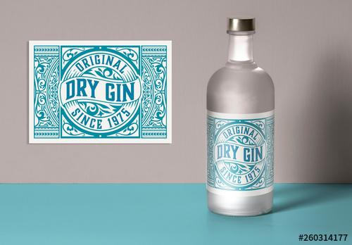 Vintage Gin Label Layout with Teal Accents - 260314177 - 260314177