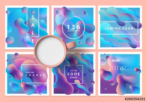 6 Social Media Posts with 3D Liquid Gradient Elements - 260354191 - 260354191