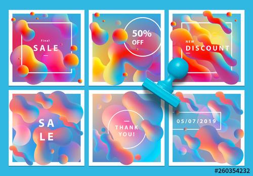 6 Social Media Posts with 3D Liquid Gradient Elements - 260354232 - 260354232