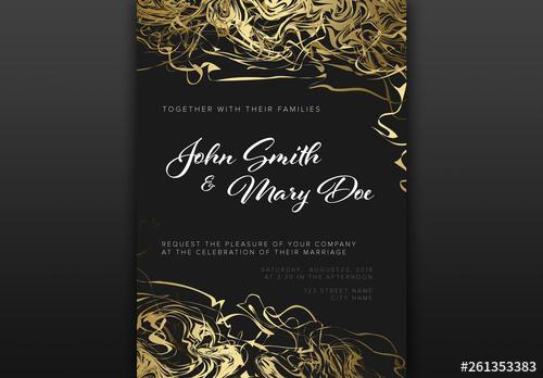 Wedding Invitation with Gold Ribbon Illustrations - 261353383 - 261353383