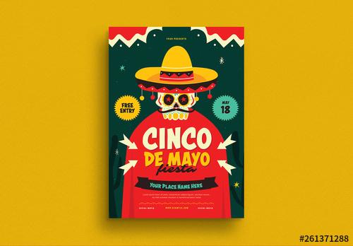 Cinco De Mayo Flyer with Skull Illustration - 261371288 - 261371288