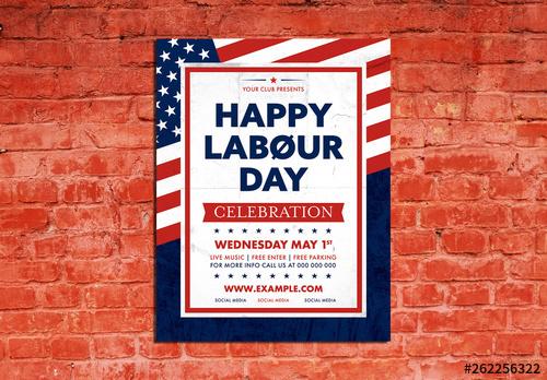 Labor Day Event Poster Layout with American Flag Graphic - 262256322 - 262256322