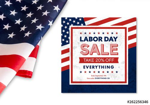 Labor Day Sale Banner Layout with Flag - 262256346 - 262256346