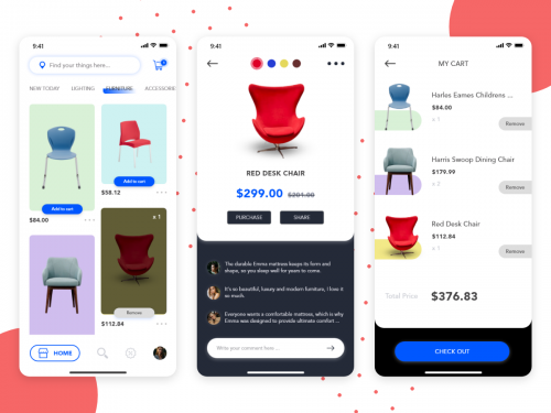 Home, Product Details and My Cart design concept for Furniture app - home-product-details-and-my-cart-design-concept-for-furniture-app