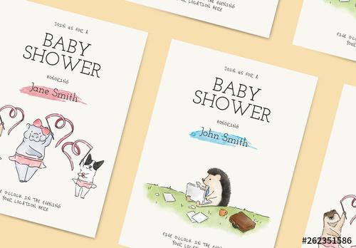 Baby Shower Invitation Card Layout With Animals - 262351586 - 262351586