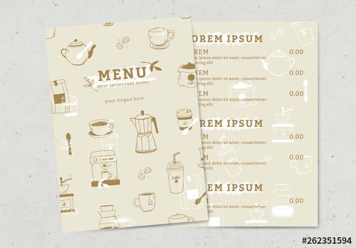 Coffee Shop Menu Layout with Illustrative Elements - 262351594 - 262351594