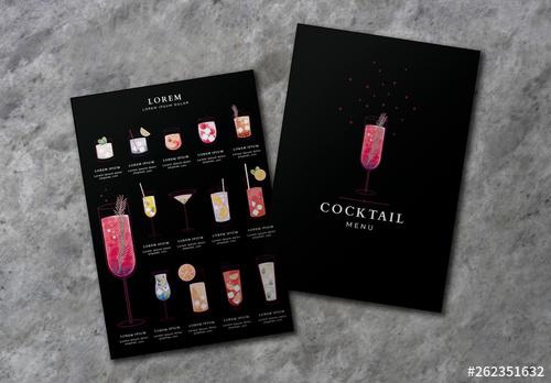 Illustrative Cocktail Menu Design Layout With Black Background - 262351632 - 262351632