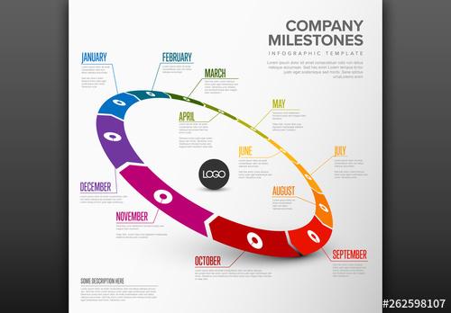 Full Year Circular Timeline Layout with Rainbow Accents - 262598107 - 262598107