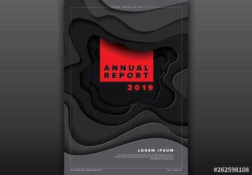 Annual Report Cover Layout with Black Paper Cut Elements - 262598108 - 262598108