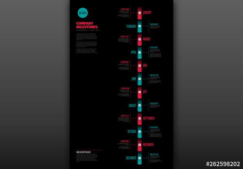 Full Year Timeline Layout with Teal and Red Accents - 262598202 - 262598202