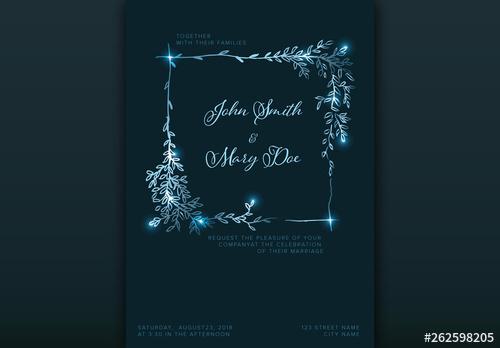 Dark Blue Wedding Invitation Layout with Light Natural Accents - 262598205 - 262598205