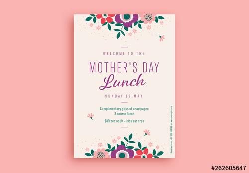 Mother‘s Day Lunch Flyer Layout with Illustrative Flowers - 262605647 - 262605647