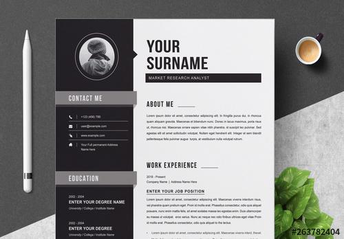 Resume and Cover Letter Layout with Black Sidebar - 263782404 - 263782404