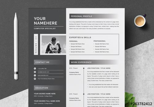 Resume and Cover Letter Layout with Black Sidebar - 263782412 - 263782412