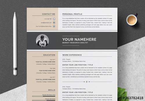 Resume and Cover Letter Layout with Beige Accents - 263782418 - 263782418