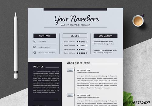 Resume and Cover Letter Layout with Blue Header and Black Sidebar - 263782427 - 263782427