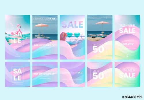 Set of 10 Social Media Posts and Stories Layouts With Pastel Gradient Background - 264488799 - 264488799