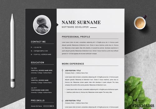 Simple Black and White Resume Kit Layout - 265364348 - 265364348