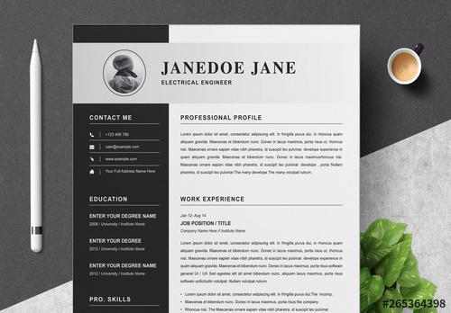 Resume Set Layout with Gray & Black Accents - 265364398 - 265364398