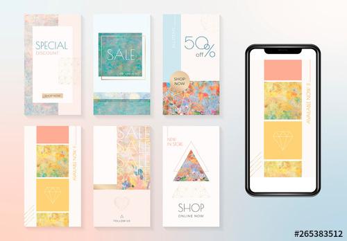 Social Media Story Layouts with Geometric and Painted Elements - 265383512 - 265383512