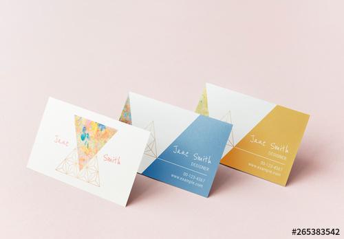 Business Card Layouts with Geometric and Painted Elements - 265383542 - 265383542